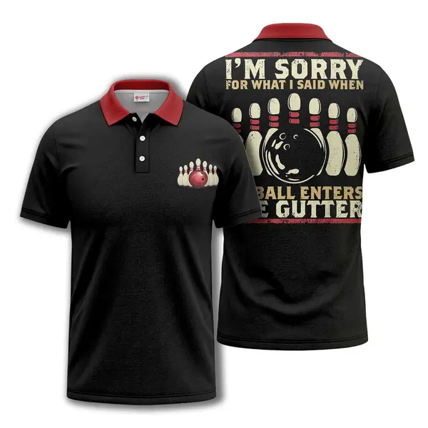 bowling ball smashing red pins strike graphic polo shirt custom printed golf polo