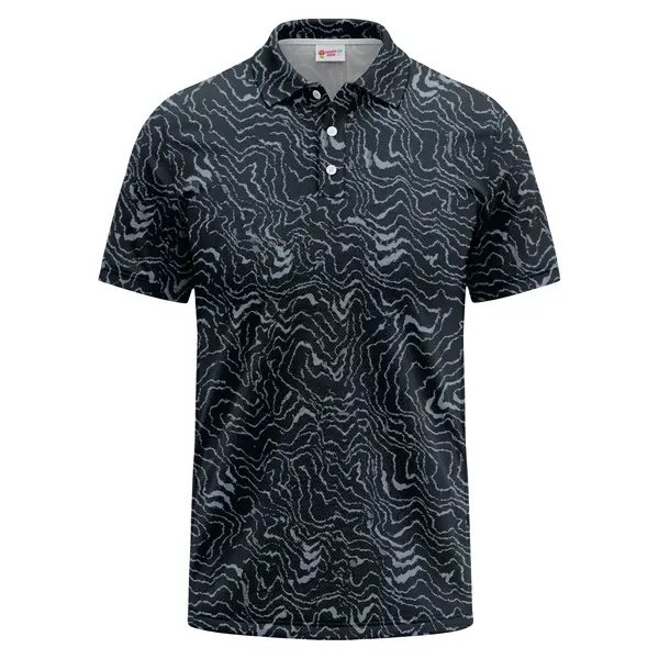 Abstract Swirl Pattern Black White Modern Golf Men's Performance Polo Shirt – front