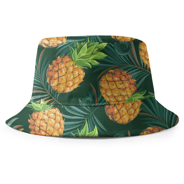 watercolor pineapples & palm leaves tropical repeat summer beach bucket hat