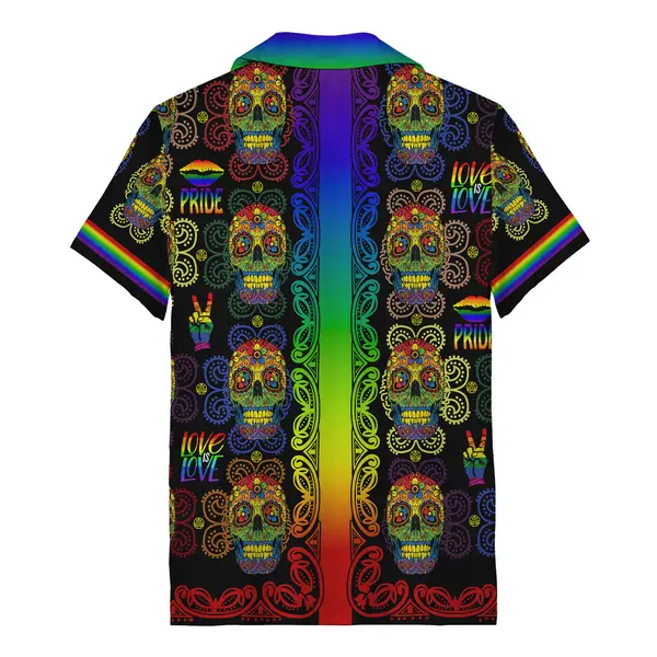 rainbow sugar skulls & pride symbols vibrant hawaiian shirt tropical hawaiian beach shirt