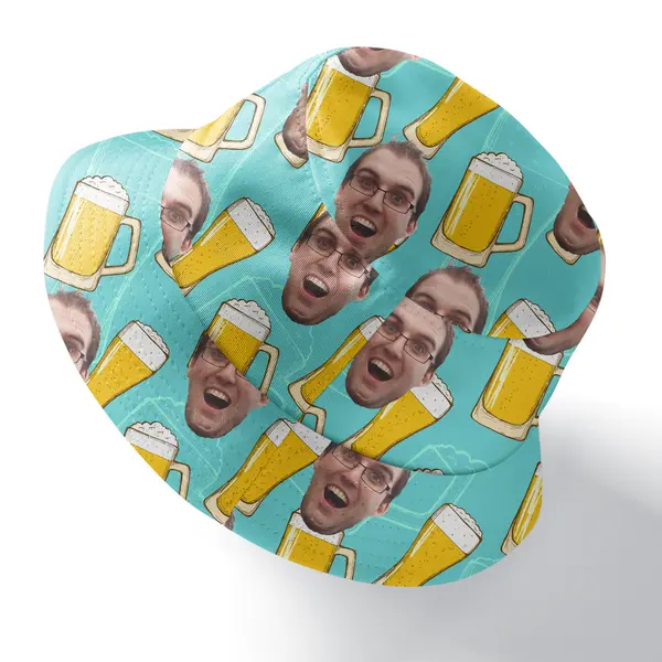 beer mug repeat pattern with custom faces fun cartoon bucket hat for women