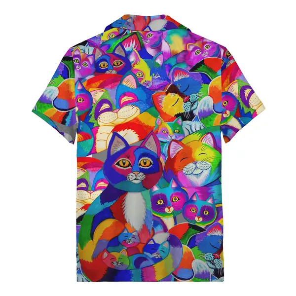 psychedelic rainbow cats all over print hawaiian shirt for men