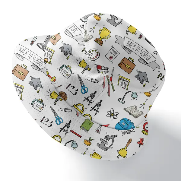 hand drawn school doodle art microscope books trophy reversible bucket hat