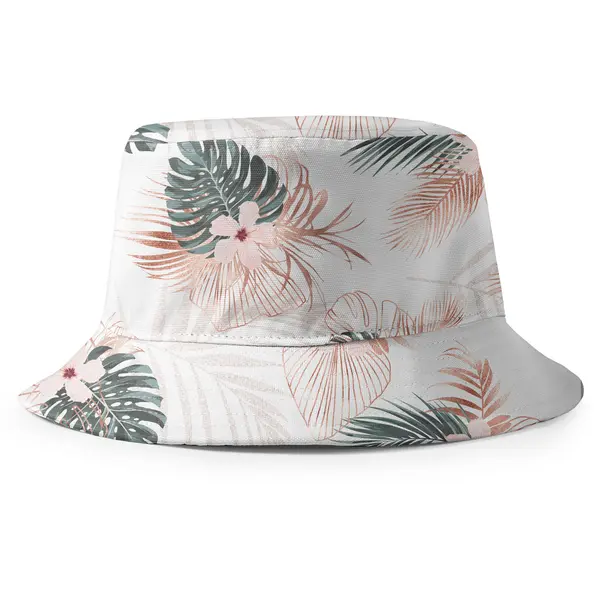 watercolor hibiscus monstera palm frond tropical floral fisherman style bucket hat