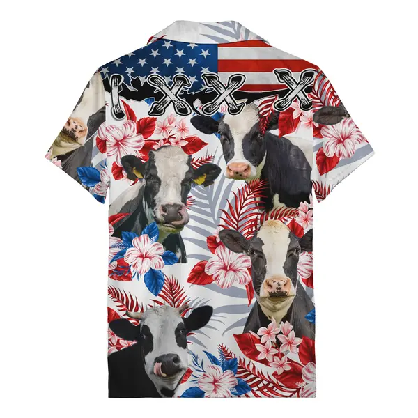 holstein cows & hibiscus floral collage hawaiian shirt for men