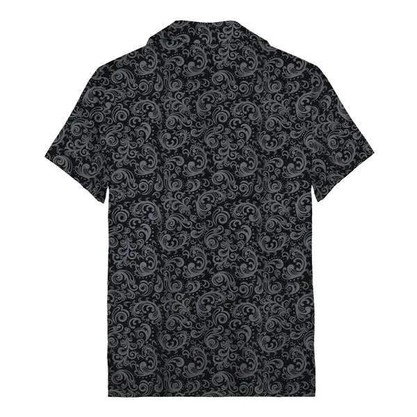 black damask scrollwork ornate flourishes victorian gothic hawaiian shirt aloha button down shirt