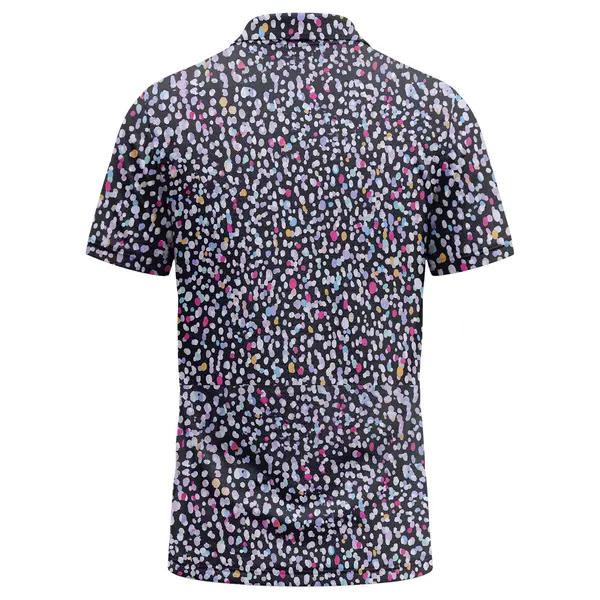 Watercolor Multicolor Dots Speckle Pattern On Black Classic Men's Polo Shirt – back