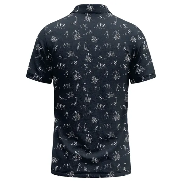 Skeleton Golfers Cartoon Pattern Navy Blue Classic Men's Polo Shirt – back