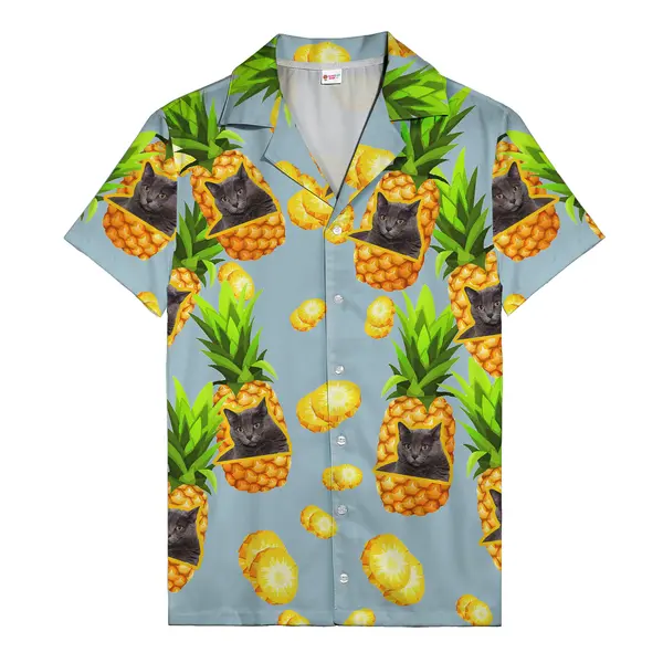 pineapple cats & cartoon slices custom face hawaiian shirt for women