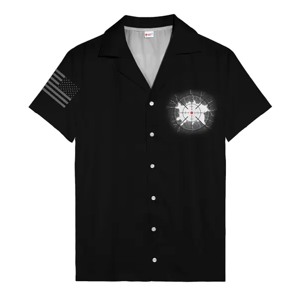 crosshair target & gear wheel american flag stars stripes hawaiian shirt aloha button down shirt
