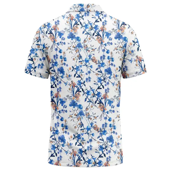 Watercolor Hibiscus Floral Tropical Leaves Navy Blue All Over Print Polo Shirt – back