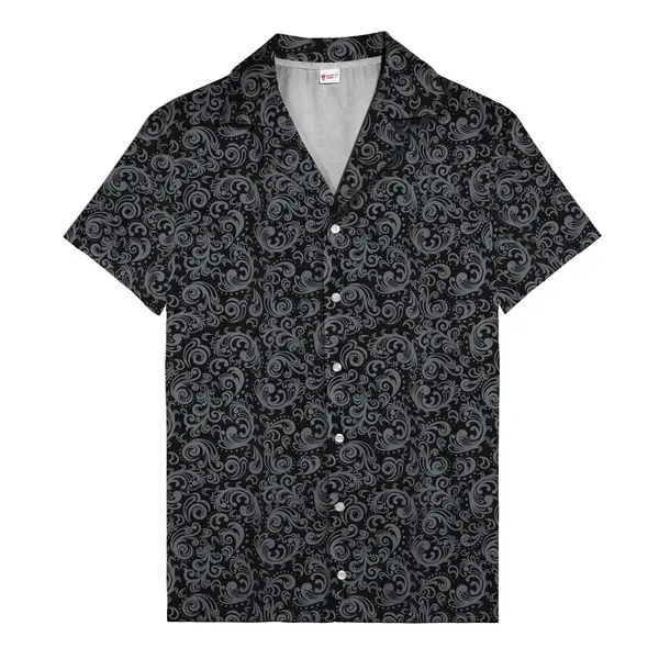 black damask scrollwork ornate flourishes victorian gothic hawaiian shirt aloha button down shirt