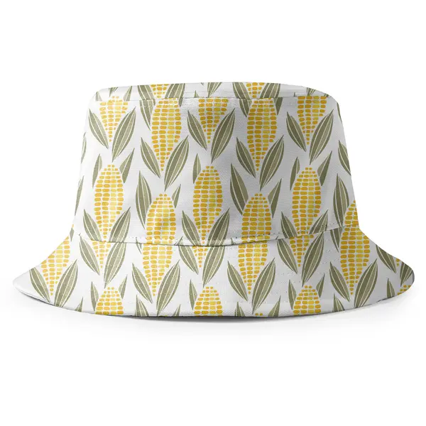corn cob harvest repeat pattern illustrated botanical summer beach bucket hat