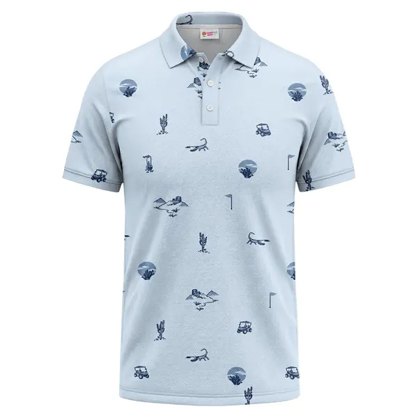 Cacti Lizards Golf Carts Desert Landscape All Over Print Polo Shirt – front
