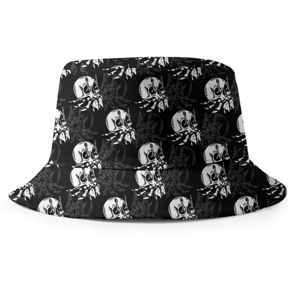 steampunk skulls mechanical gears victorian floral bucket hat for men