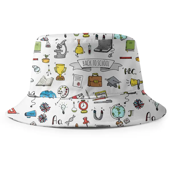 hand drawn school doodle art microscope books trophy reversible bucket hat