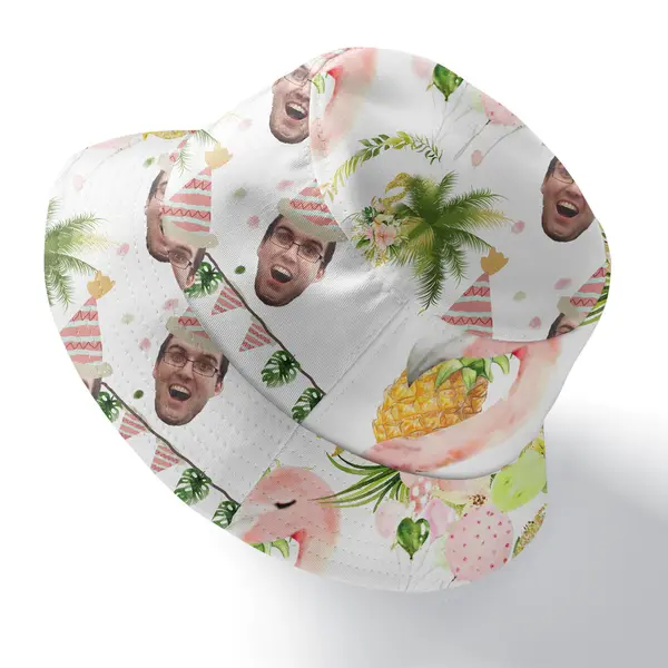 custom face flamingo pineapple party hat watercolor fisherman style bucket hat