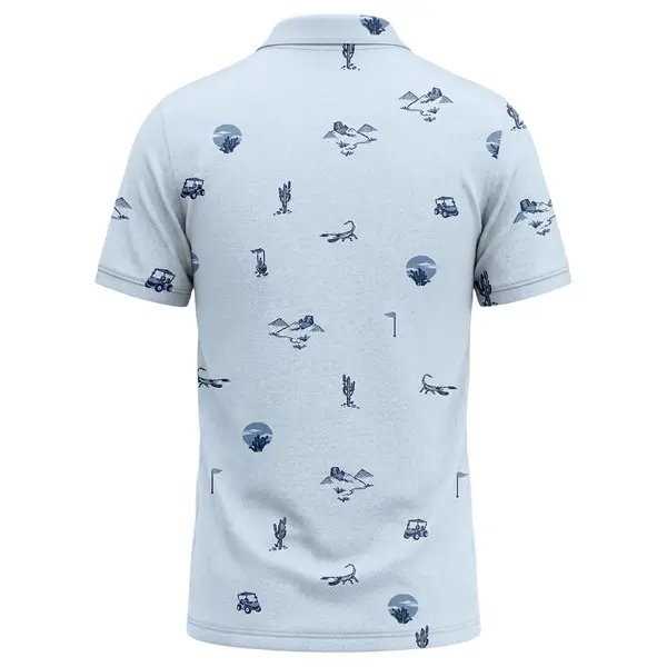 Cacti Lizards Golf Carts Desert Landscape All Over Print Polo Shirt – back