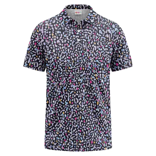 Watercolor Multicolor Dots Speckle Pattern On Black Classic Men's Polo Shirt – front