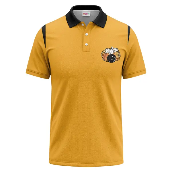 bowling ball & beer mug cartoon illustration classic men's polo shirt