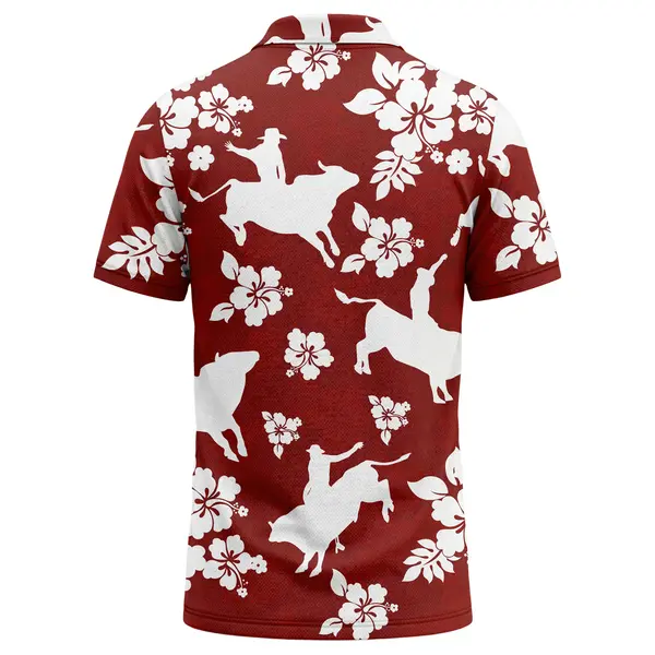 crimson horse silhouettes & white hibiscus floral polo shirt custom printed golf polo