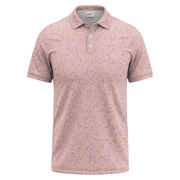 Speckled Pink Coral Abstract Pattern Casual Button Polo Shirt – front