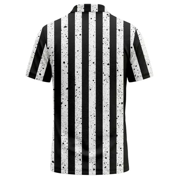 referee whistle vertical stripes black & white all over print polo shirt