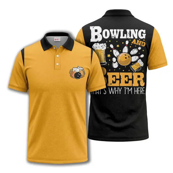 bowling ball & beer mug cartoon illustration classic men's polo shirt