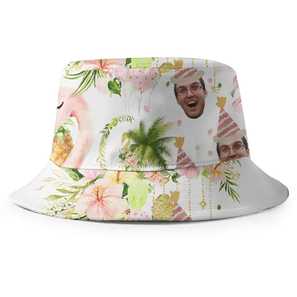 custom face flamingo pineapple party hat watercolor fisherman style bucket hat
