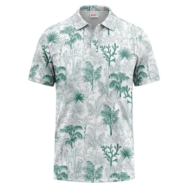 Desert Oasis Cactus & Palm Trees Botanical Repeat Men's Performance Polo Shirt – front