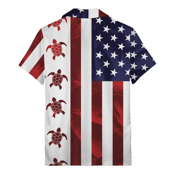 stars & stripes sea turtle patriotic us flag men's hawaiian camp shirt hawaiian shirt