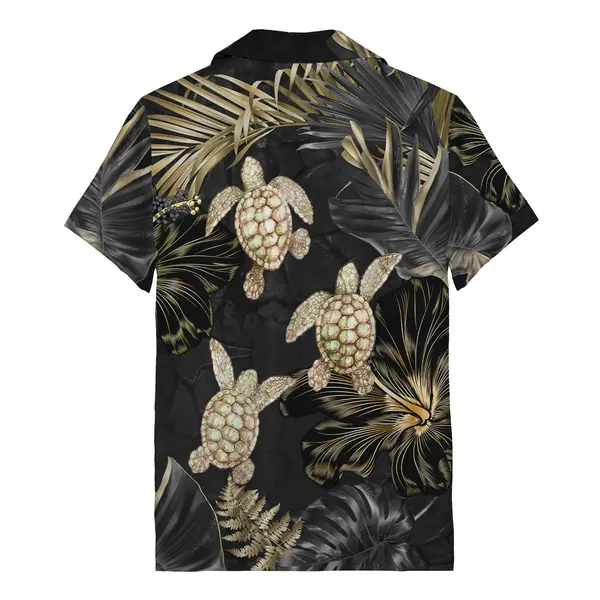 golden hibiscus & sea turtle hawaiian shirt all over print aloha shirt