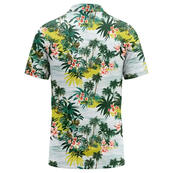 Watercolor Palm Trees & Hibiscus Floral Polo Shirt Custom Printed Golf Polo – back