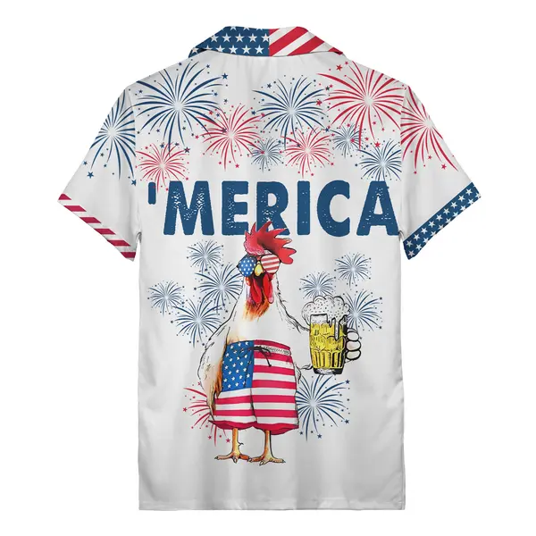 patriotic rooster american flag shorts fireworks beer mug cartoon hawaiian shirt tropical hawaiian b